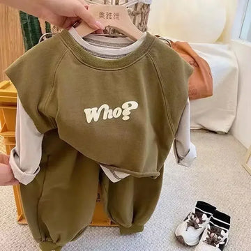 MQTIME  -   Boy Set Outfit Autumn Baby Kid Clothes Suit Children Sports Waistcoat +T-Shirt  and Pants 3pcs Cotton Tracksuit